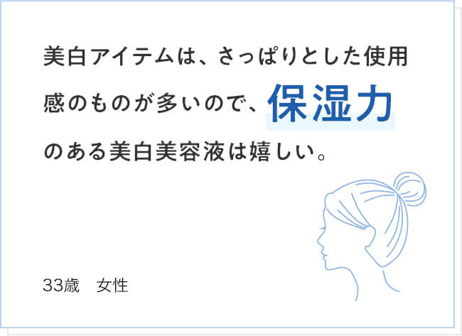 美白アイテムは、さっぱりとした使用感のものが多いので、保湿力のある美白美容液は嬉しい。 33歳 女性